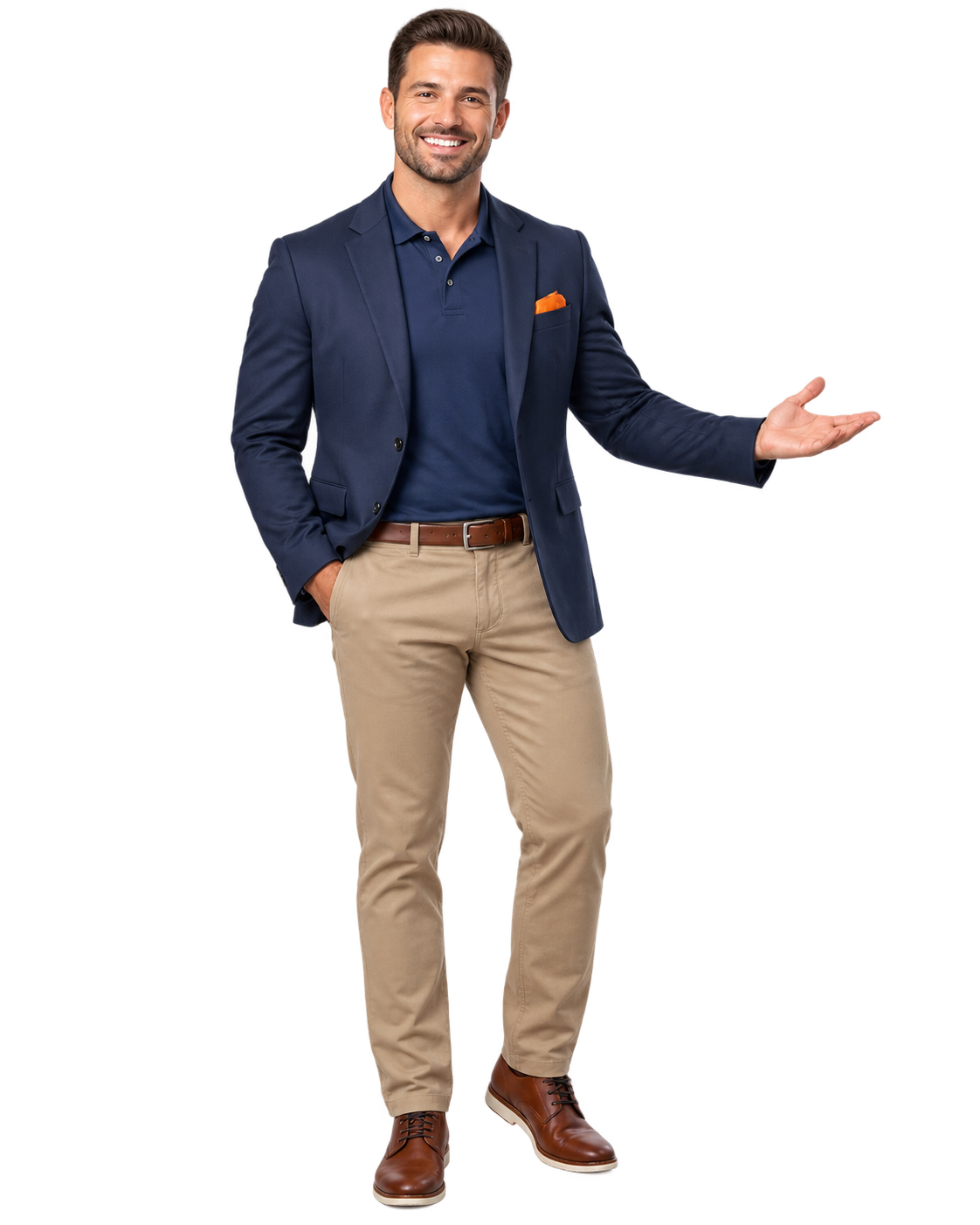 Professional male sales representative in navy and neutral business attire