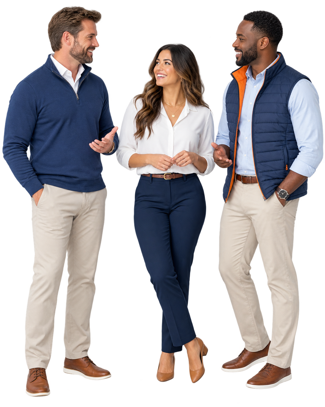 Three sales professionals having a friendly team conversation
